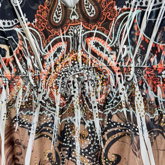 Y2K S-12 3/4 Sleeve Tattoo Dress With Rhinestones Size M Stretchy Club Grunge - Picture 2 of 14